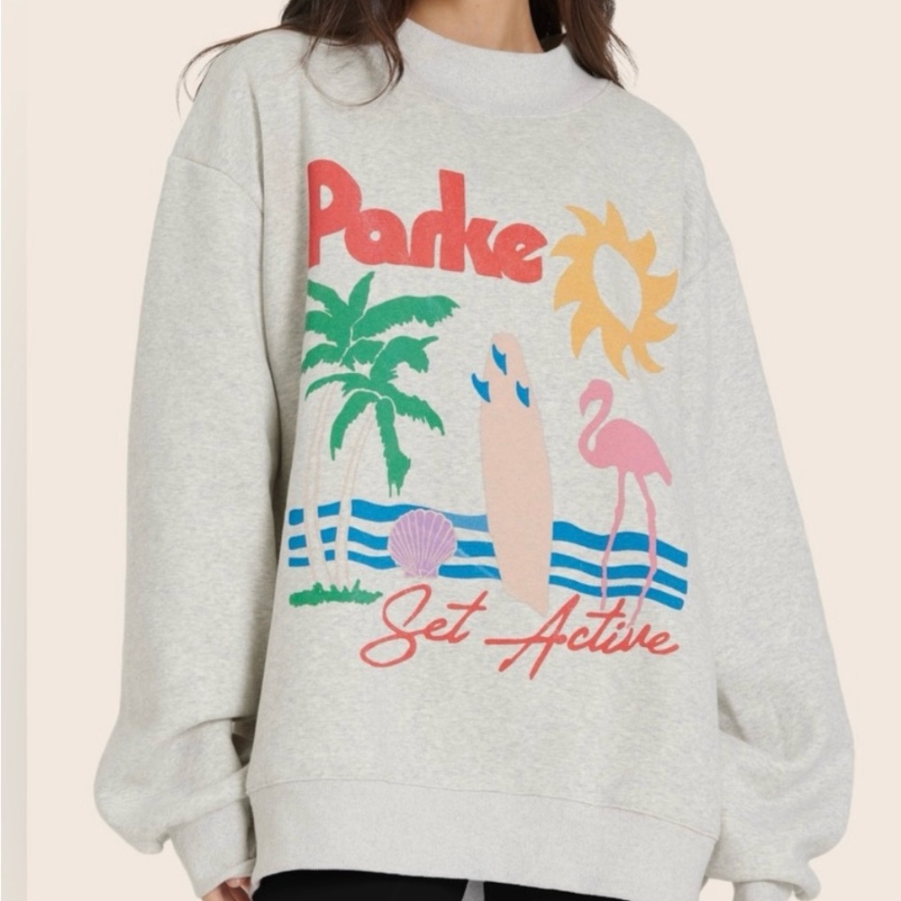 Parke X Set Active, L/XL, NWT, Women's Gray Graphic Sweatshirt